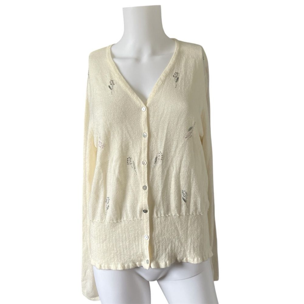 Casual Corner Annex Cardigan Sweater Beaded Floral Delicate Cottagecore Size XL